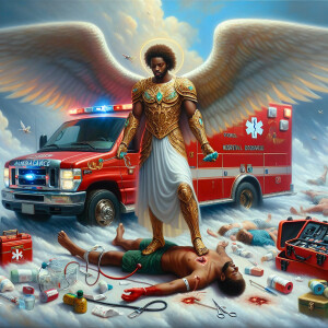 Create a realistic 3D oil painting depicting a scene of emergenc...