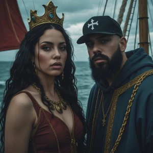 Design a rap album cover for "MAGDALENA CURSED THE SAILS AND THE...