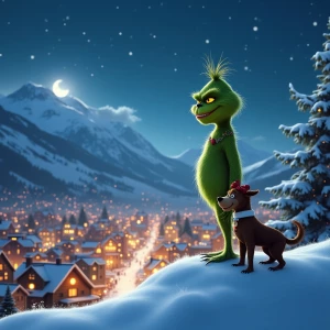 Create an image of the Grinch with his characteristic mischievou...