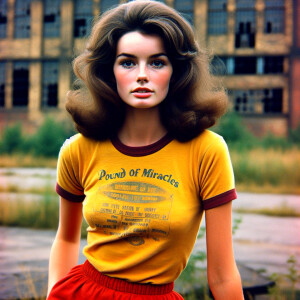 Create a color photograph from the early seventies of a gorgeous...