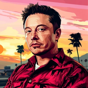Elon Musk in GTA art style — — in the style of a Grand Theft Au...