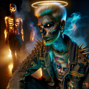 conjuring gothic satanic zombie wearing urban street clothing wi...