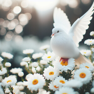 Una paloma blanca sentada en una flor