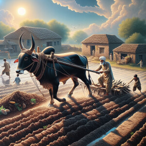 Bullock drawn cultivation of land in village of Pakistan