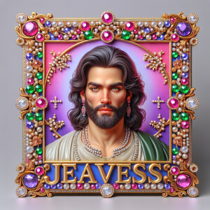 A 3D realistic artwork featuring the phrase 'Jesus Saves' adorne...
