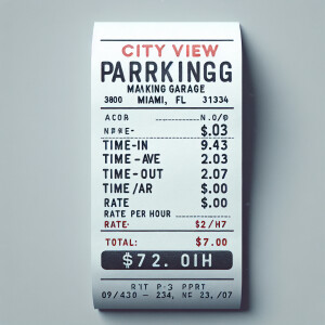 Create a realistic, colored parking receipt image. Include the f...