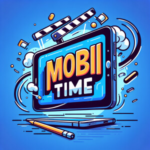 Create a realistic logo with the text "MOBI TIME" and a picture...