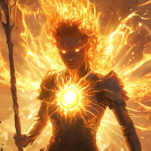 Hyperrealistic, cinematic digital art of Solara, Witch of Solar...