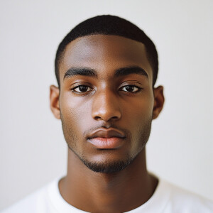 Portrait of a 21-year-old African American man with a clean-shav...