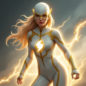 Create an image of a female version of the character Godspeed as...