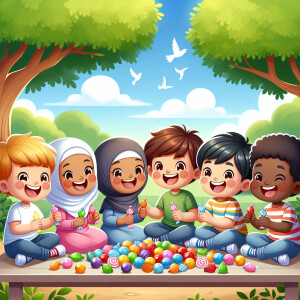 Kids eating candy fruit