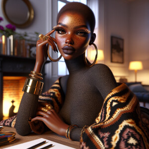 Create a 3D realistic digital artwork of a character with a slig...