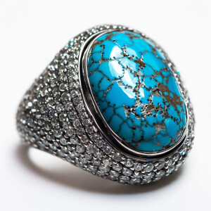 Turquoise Ring with clear diamonds