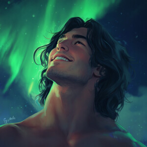 Masterpiece image of a handsome guy with shoulder-length angled...