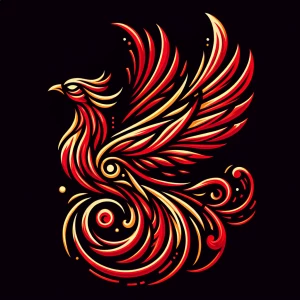 A phoenix bird tattoo style.
With red accented outline and a hin...