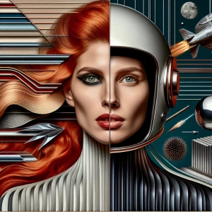 Create an image of a beautiful ginger-haired woman who embodies...