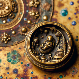 Create an image of a brass figurine styled as a serene sleeping...