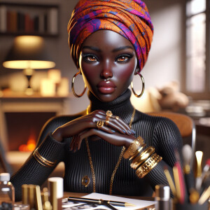 Create a 3D realistic digital artwork of a character with a slig...