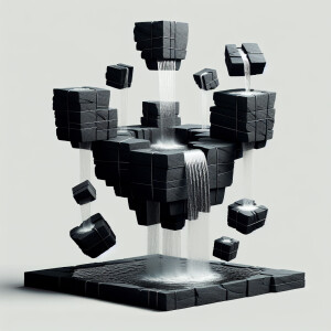 floating fountain waterfall made of black slate stone segments c...