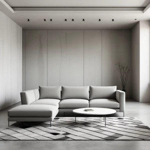Create an image of a modern, minimalist living room with a singl...