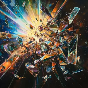 Create an image depicting an abstract arrangement of floating sh...