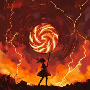 Create a 2D art piece featuring a girl wielding a whip that rese...