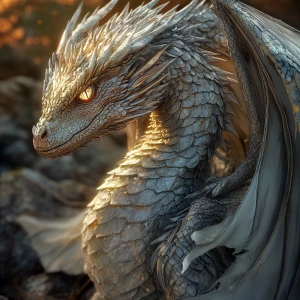 A strikingly endangered Andergon dragon, its shimmering silver s...