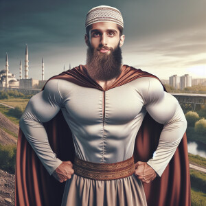 Superman Henry  Cavil as muslim superhero with long beard and mu...