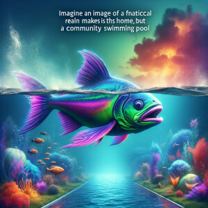 A Disney purple neon green piranha swimming in a community swimm...