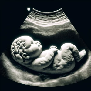 Sonogram image of an doughboy with distinct anatomical features...