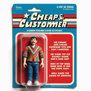 Design a blue and white vintage-style toy blister pack for the "...