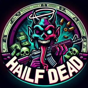 Create a professional, horror-themed circular brand logo featuri...