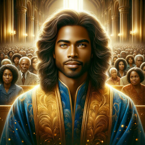 Illustrate an inspiring African-American Jesus crust with a dign...