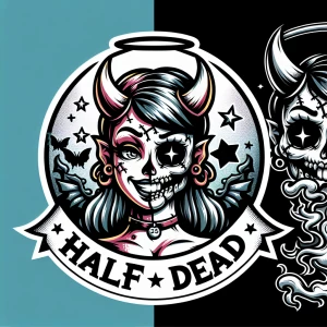 Create a logo for a  brand named "Team Half Dead " that features...