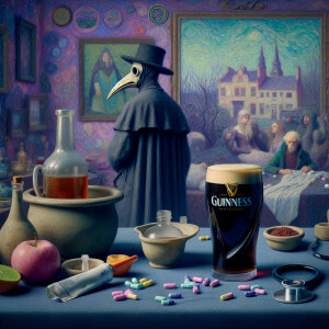 Russian plague doctor Guinness pint