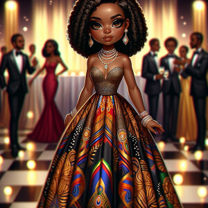 "Create an artistic depiction of an African American chibi chara...