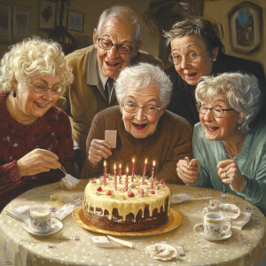 Create a realistic fine detailed picture of some friends celebra...