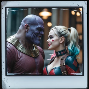Thanos and Harley Quinn look at each other loving