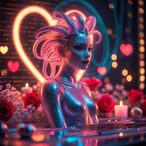 In a technologically enchanted virtual realm, a shimmering avata...