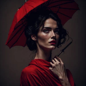 a beautiful woman holding red umbrella