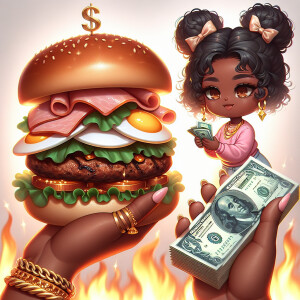 Create a chibi-style illustration of an African American girl wi...