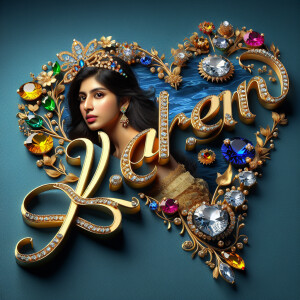 VCraft a 3-D image showcasing the name 'KAREN' in a luxurious go...