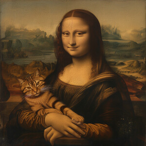 The Mona Lisa holding a cat