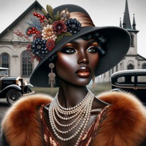 Create an image of an elegant African-American woman with a pois...