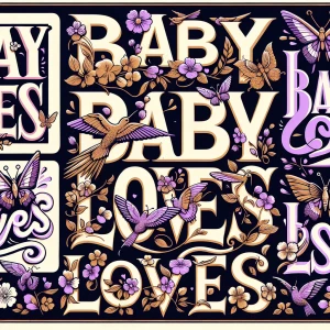 Create a collage of designs featuring the phrase [["baby loves"]...