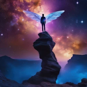 Design an image depicting a surreal, radiant celestial figure wi...