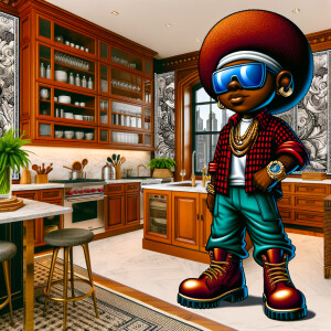 Airbrush style: Luxurious kitchen Create an African American mah...