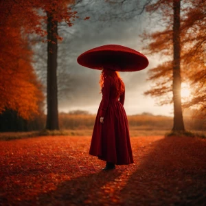 Red-haired woman wearing a gown resembling an inverted mushroom...