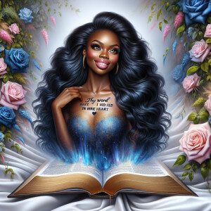 Create an image of an ultra-light-skinned African-American woman...