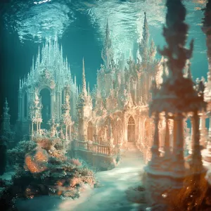 Bathed in a shimmering aquamarine light, the baroque luxurious u...